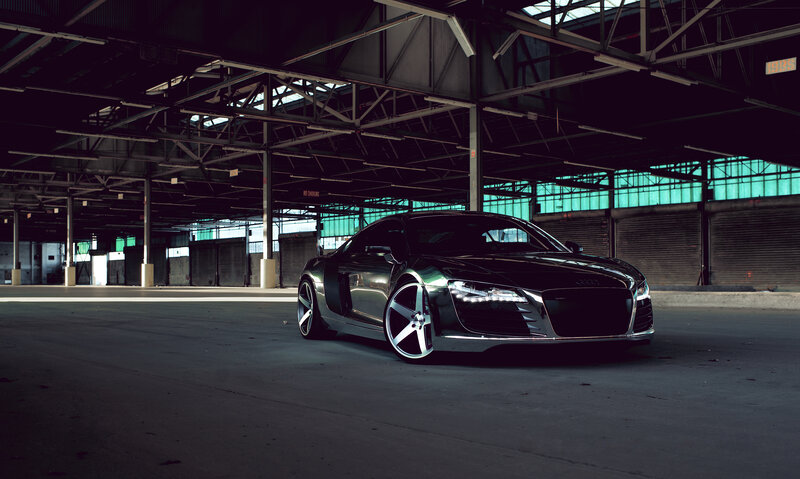 Black Audi R8 in warehouse