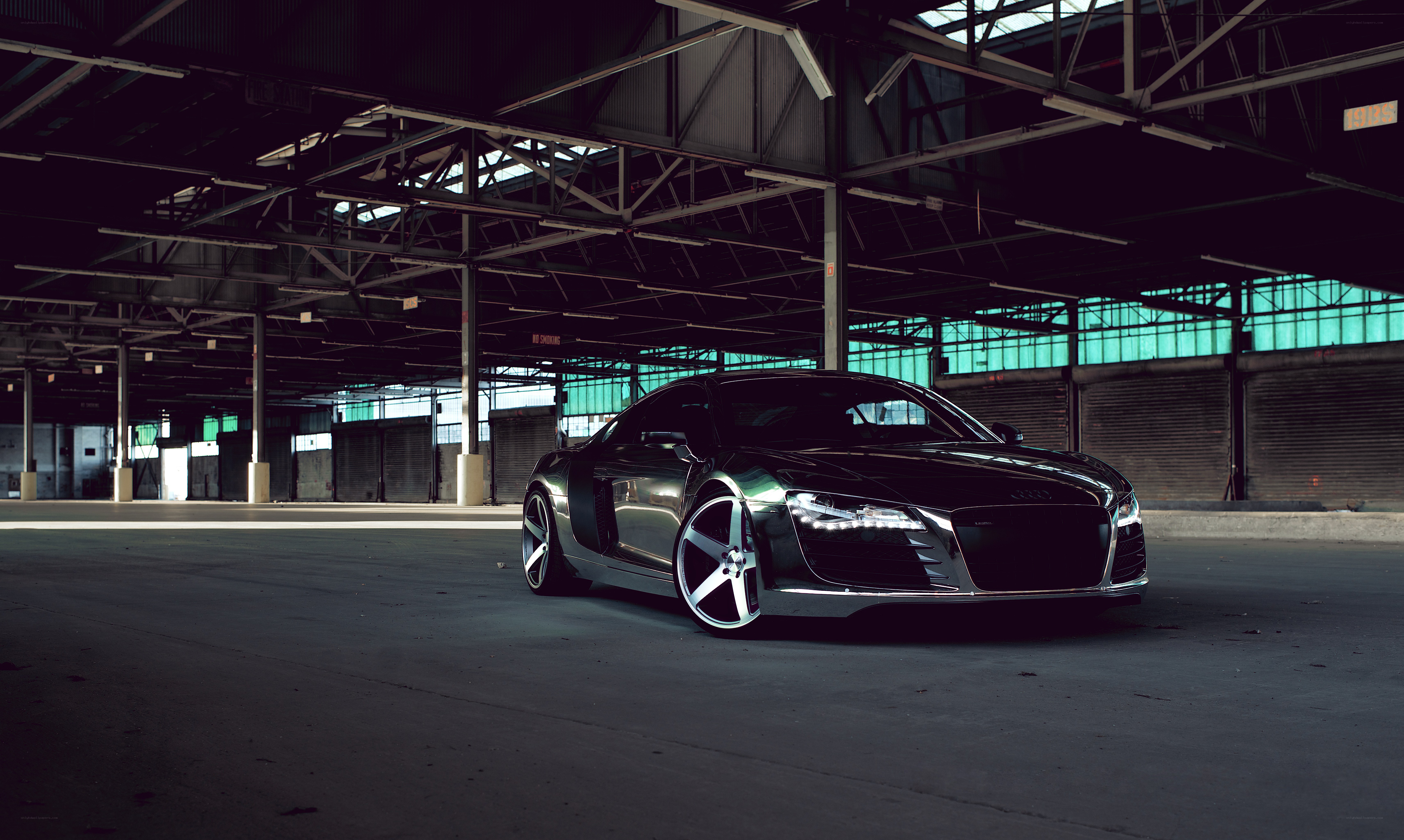 Black Audi R8 in warehouse