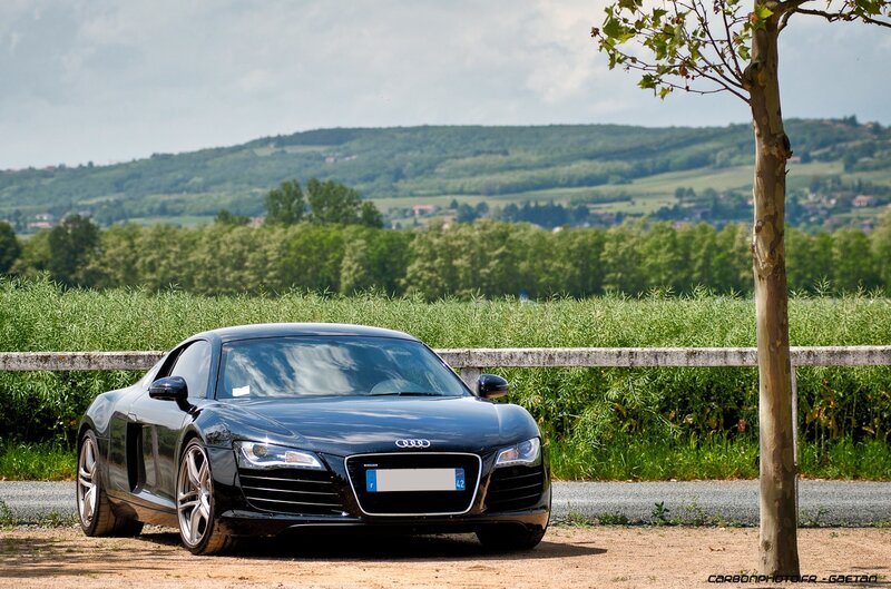 Black Audi R8 on a country road