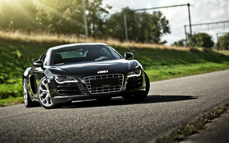 Black Audi R8 on a country road