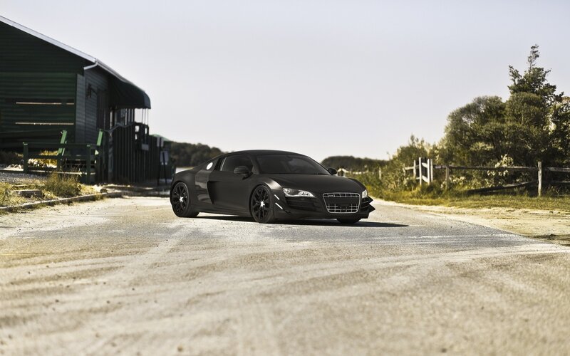 black audi r8 on a rural road