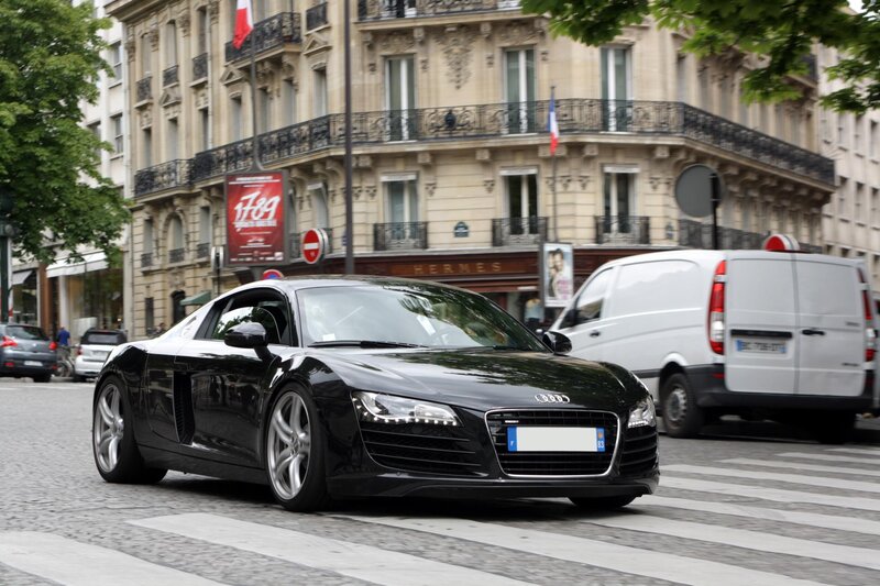 Black Audi R8 on city street