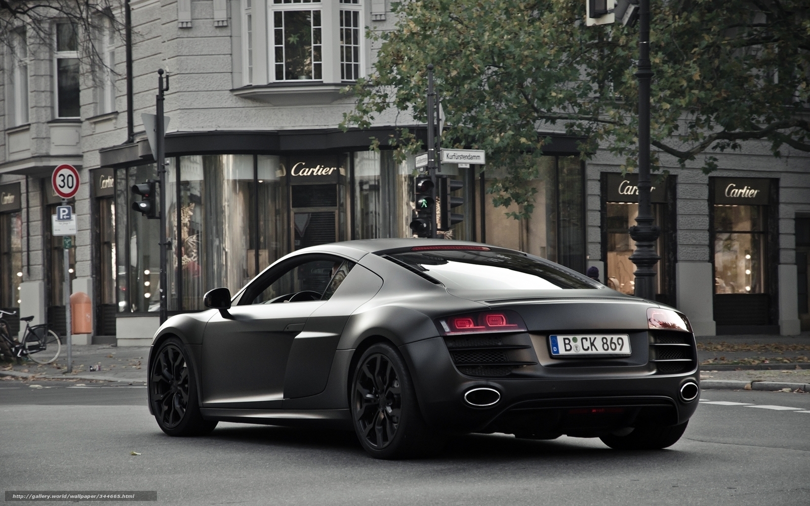 Black Audi R8 on city street