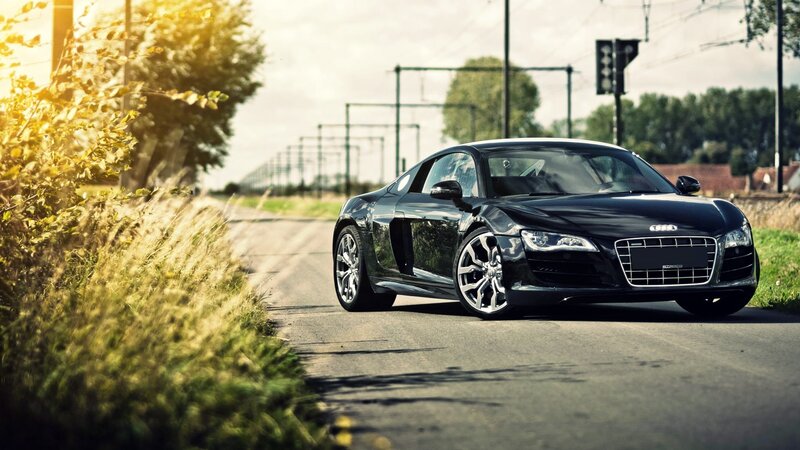 black audi r8 on country road