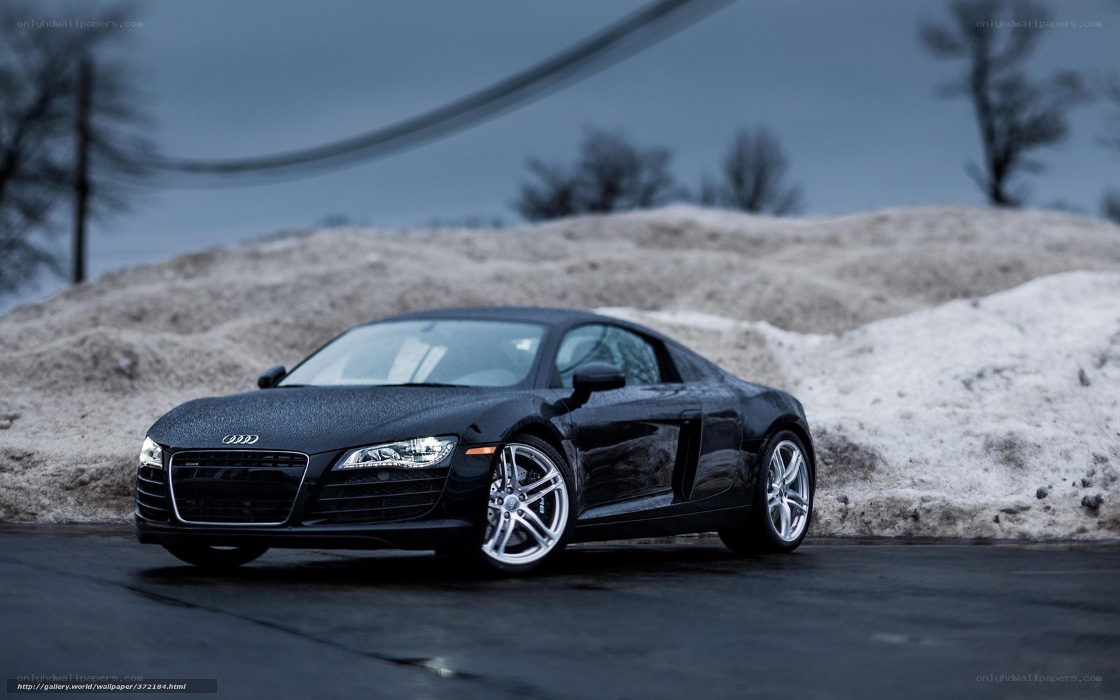 Black Audi R8 on snowy road