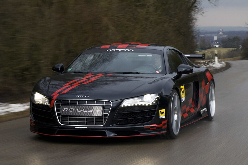 Black Audi R8 race car on track