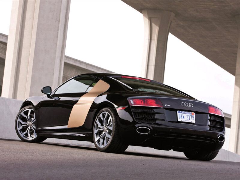 Black Audi R8 Sports Car — Dramatic, Afternoon, Photograph, Bridge