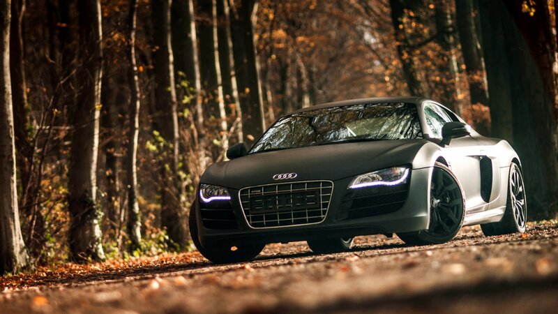 Black Audi R8 Sports Car — Dramatic, Autumn