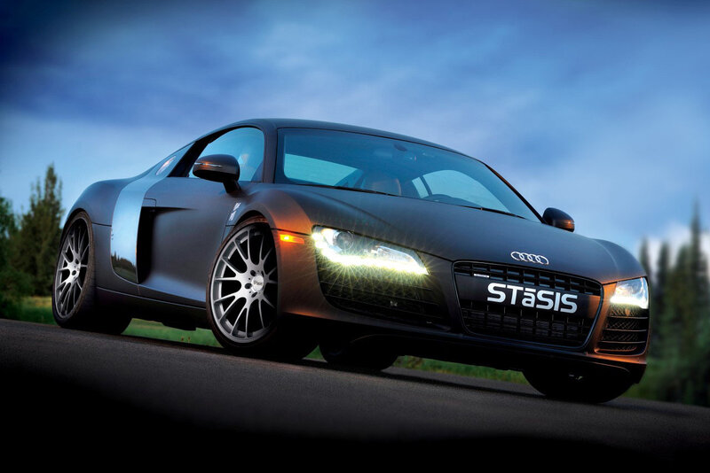 Black Audi R8 Sports Car — Dramatic, Sunset