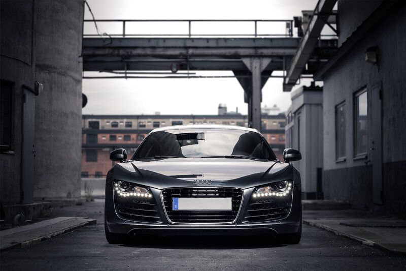 Black Audi R8 Sports Car — Gray, Dramatic