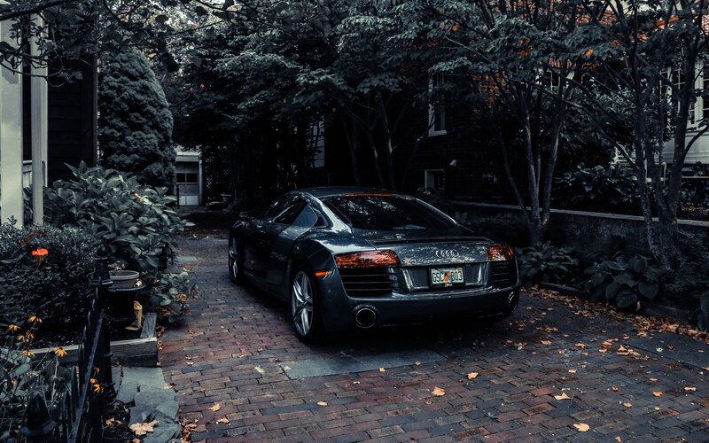 Black Audi R8 Sports Car — Gray, Serene, Autumn