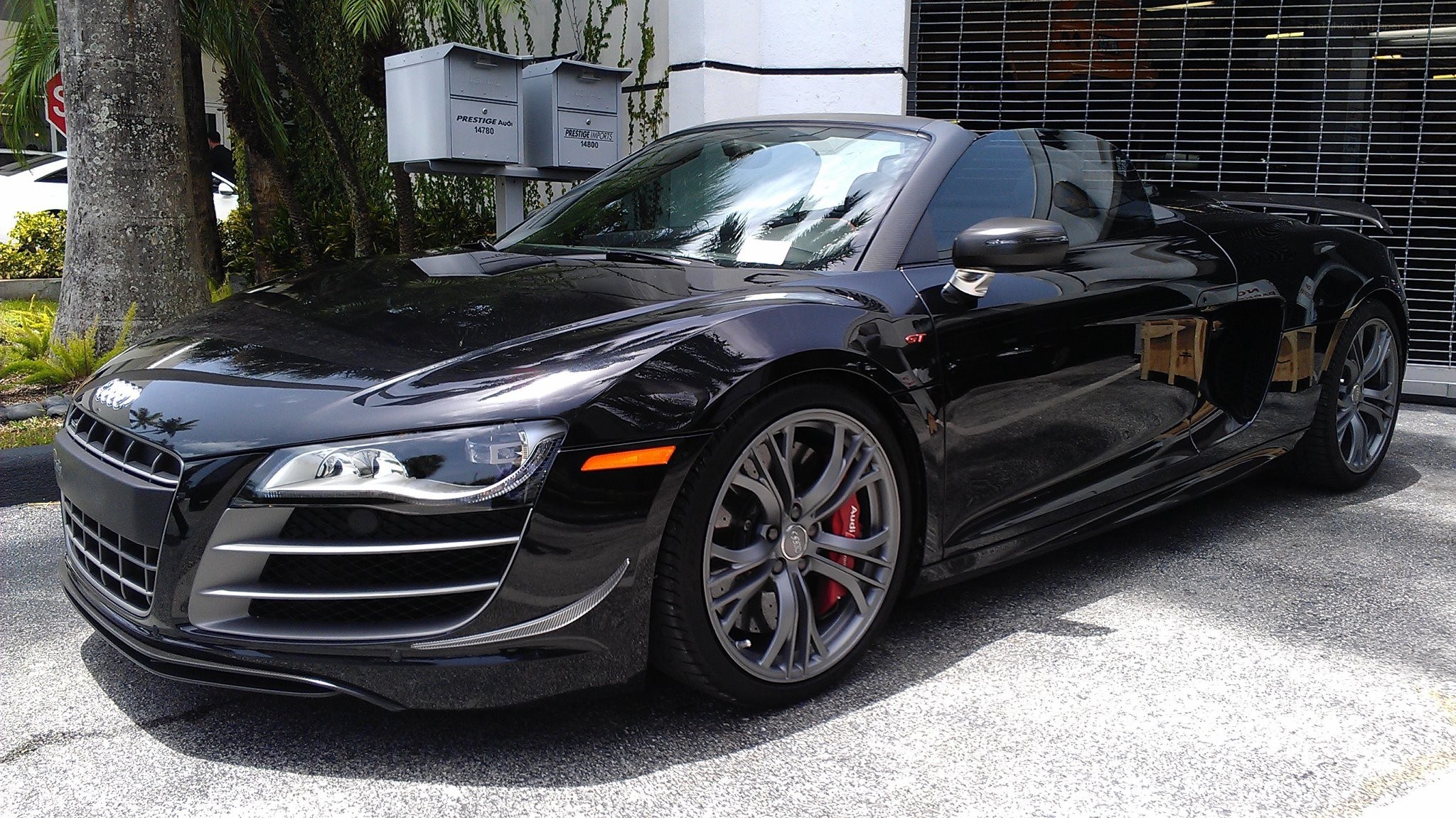 Black Audi R8 Spyder parked