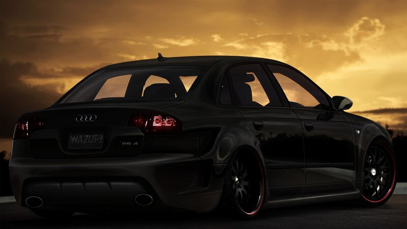 Black Audi RS4 at sunset