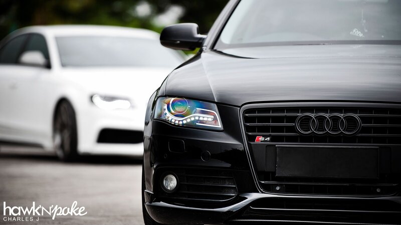 Black Audi S4 with white car in background