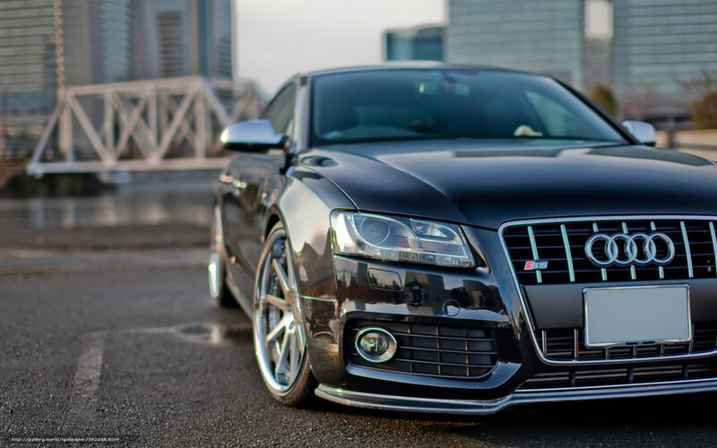 Black Audi S5 on city street
