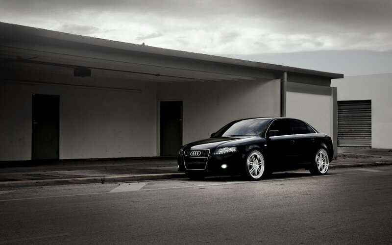 Black Audi Sedan — Dramatic, Photograph, Building, Street