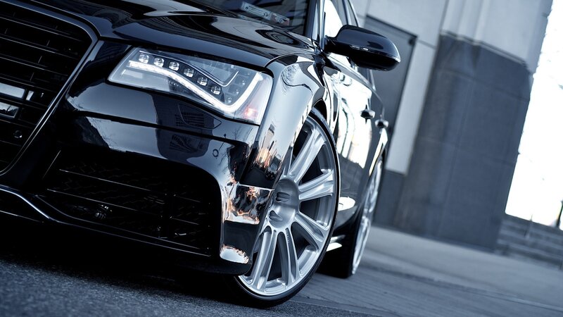 Black Audi Sedan — Dramatic, Photograph, Car, Wheel, Building