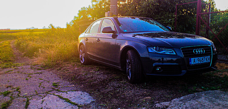 Black Audi Sedan — Dramatic, Sunset, Photograph