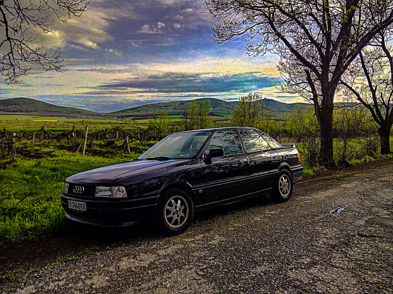 Black Audi Sedan — Dramatic, Sunset