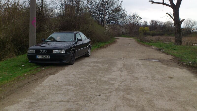 Black Audi Sedan — Gray, Overcast