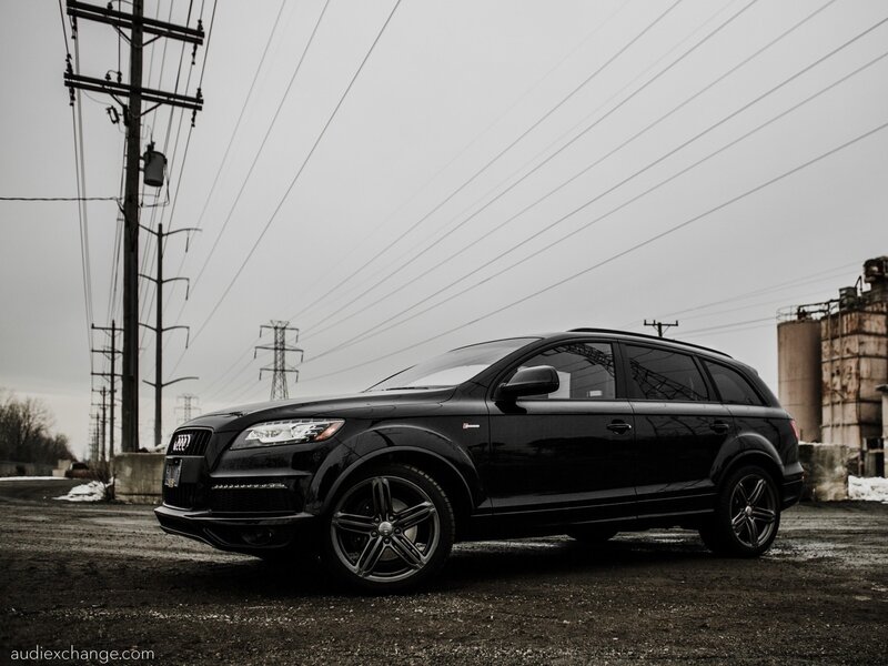 Black Audi Suv — Dramatic, Winter, Photograph, Power Lines