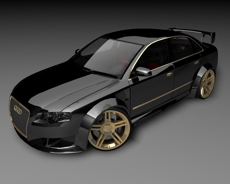 black audi with gold rims
