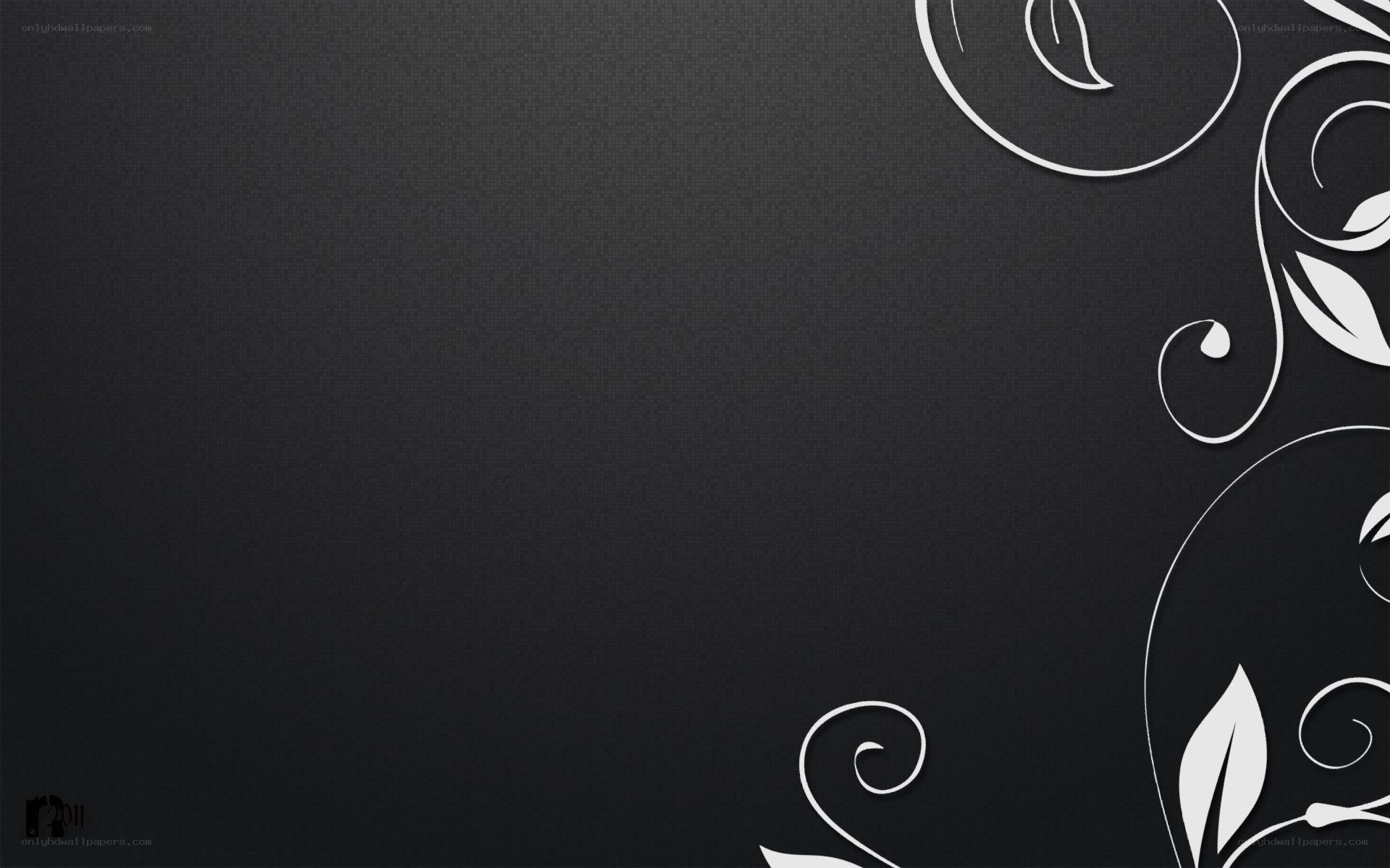 black background with white floral design