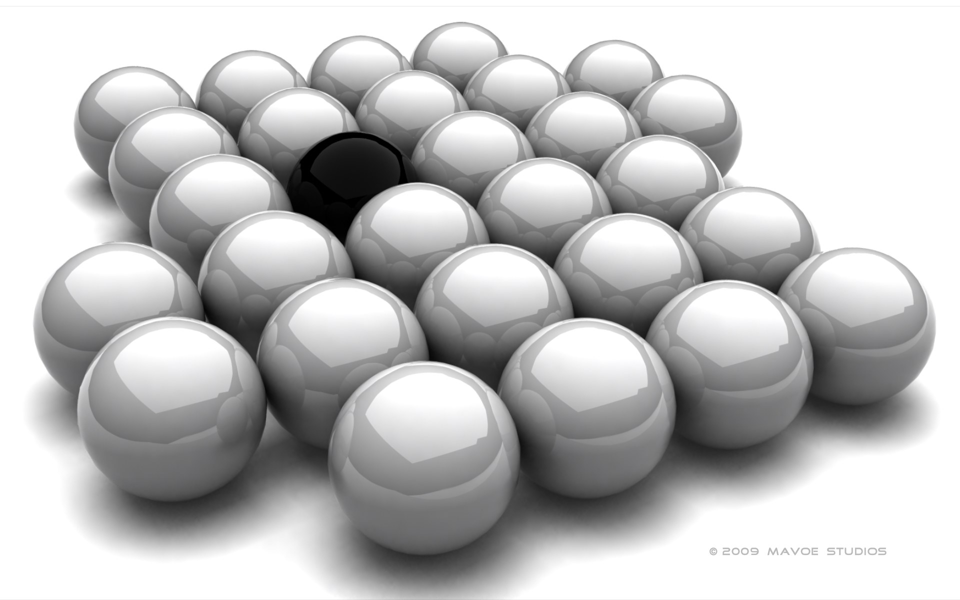 black ball among white spheres