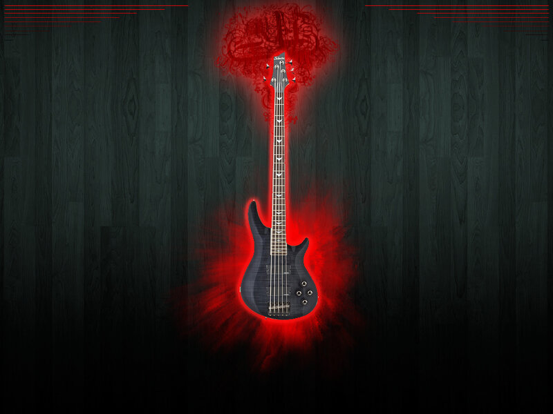 black bass guitar with red aura