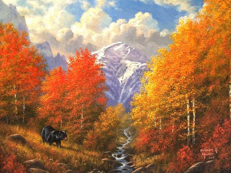 Black Bear in Forest — Orange, Serene