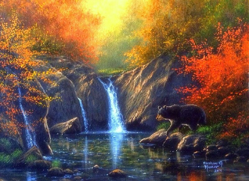 Black Bear Near Waterfall