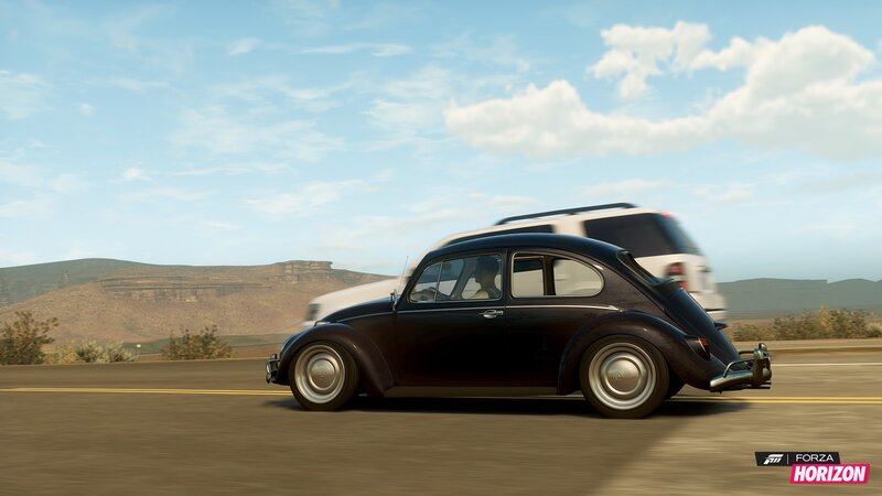 Black Beetle Car — Open Road, Afternoon