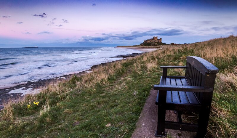 Black Bench on Cliff — Blue