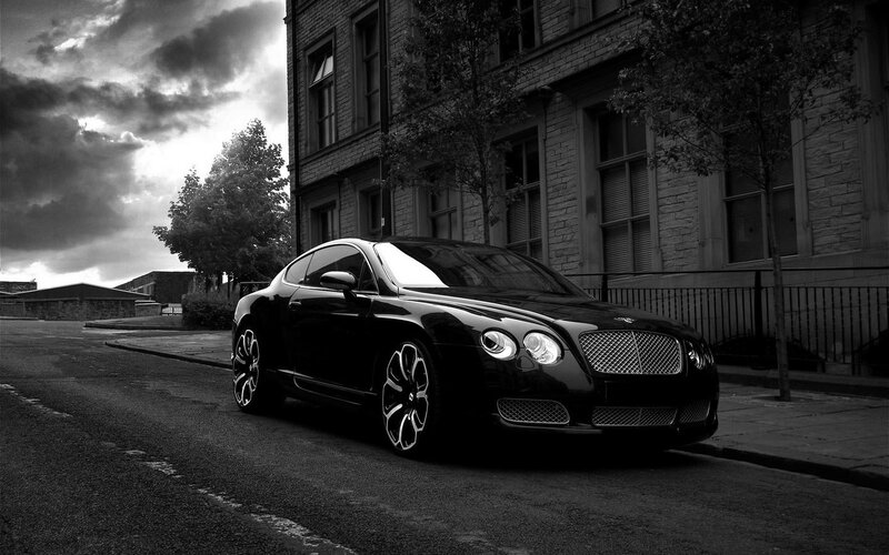 Black Bentley Coupe — Dramatic, Night, Photograph, Building, Tree, Street