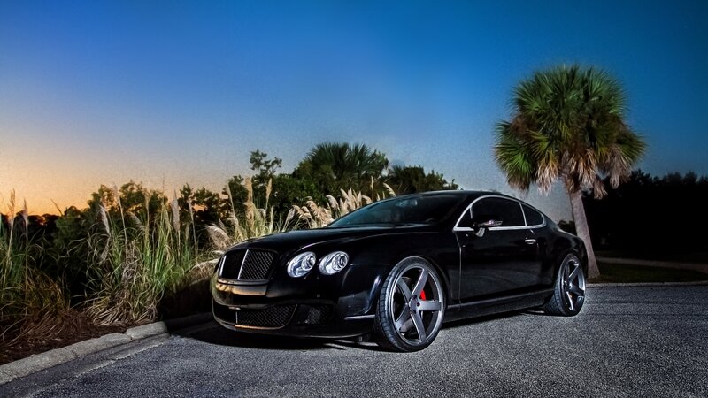 Black Bentley Coupe — Dramatic, Sunset