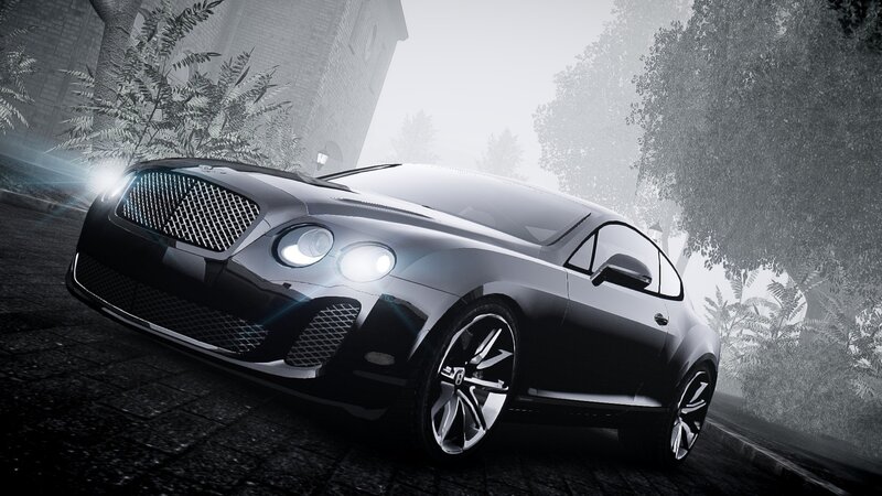 black bentley in fog