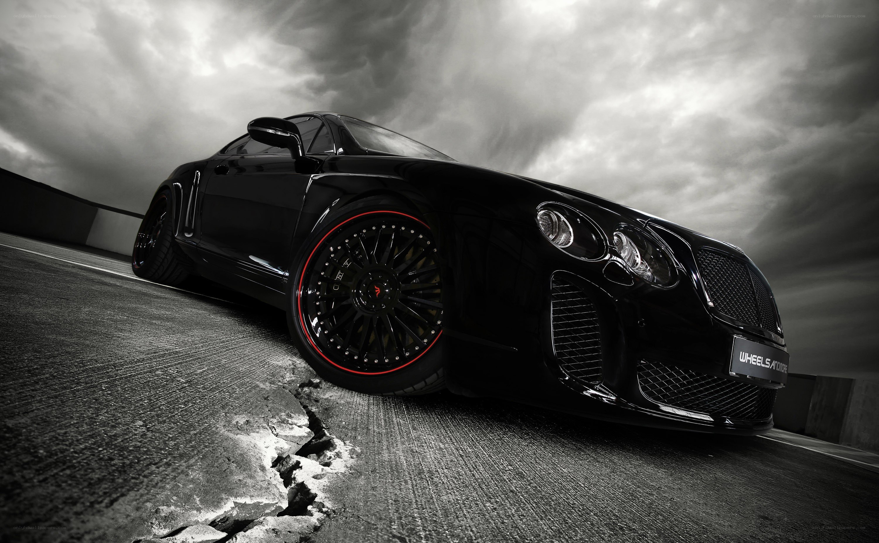 Black Bentley on a stormy road