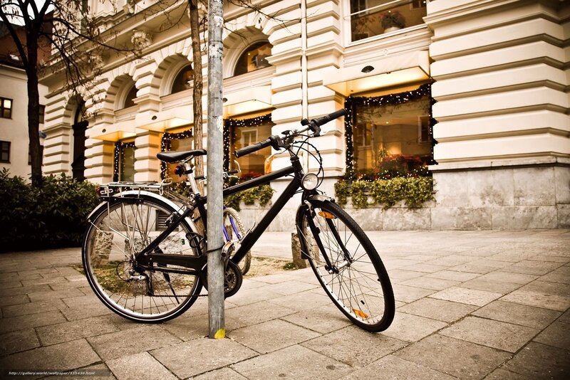 Black Bicycle on Sidewalk — Gray