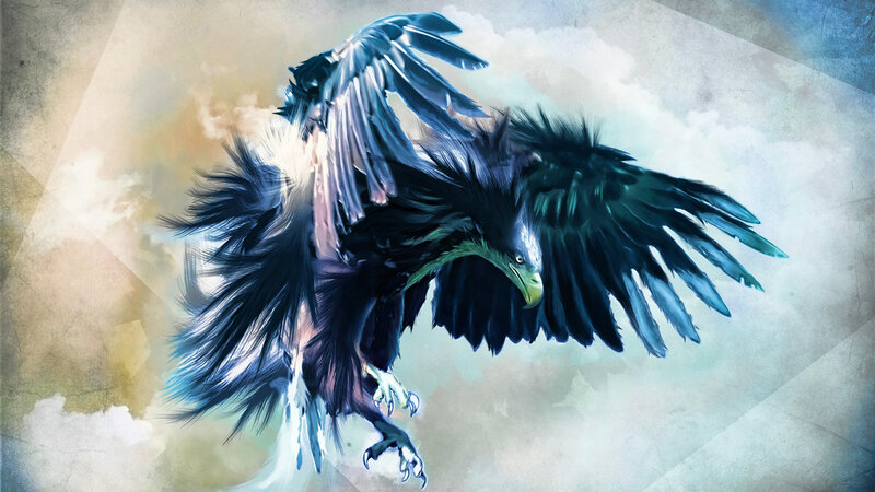 Black Bird in Flight — Blue, Dramatic