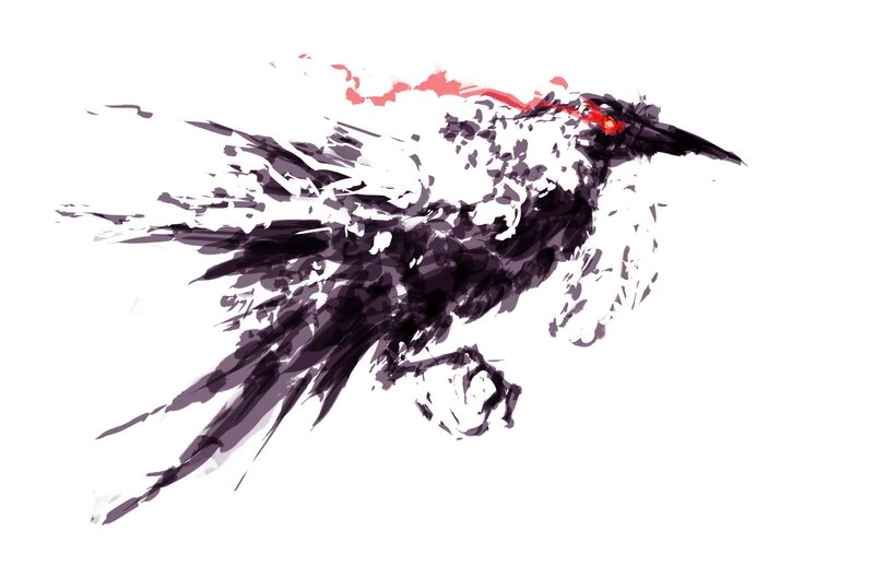 Black Bird in Flight — Dramatic, Digital Art, Red Eye