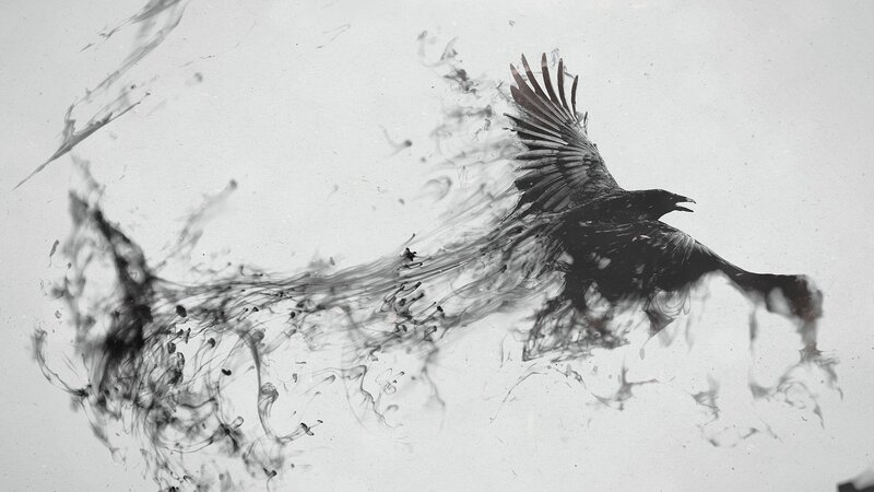 Black Bird in Flight — Dramatic, Digital Art, Smoke