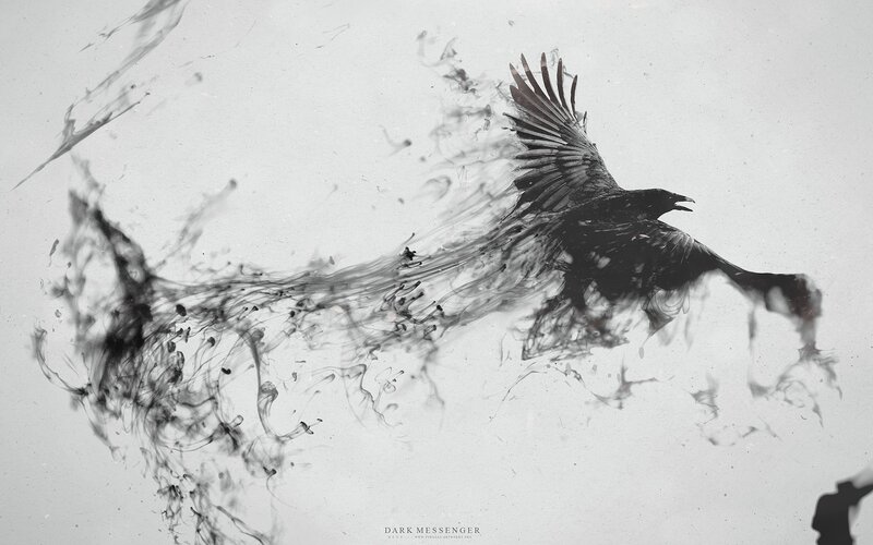 Black Bird in Flight — Dramatic, Digital Art