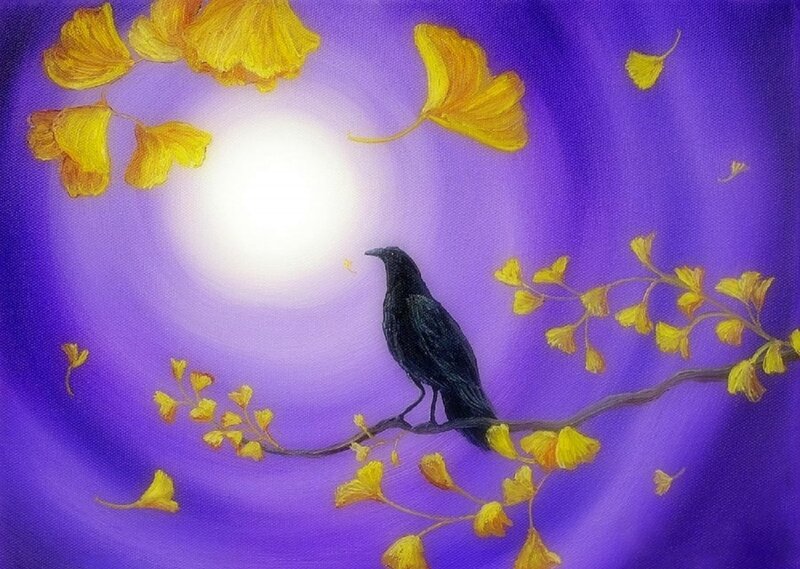 Black Bird on Branch — Purple
