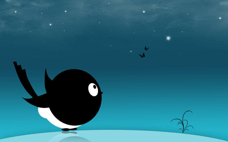 Black Bird on Ground — Blue