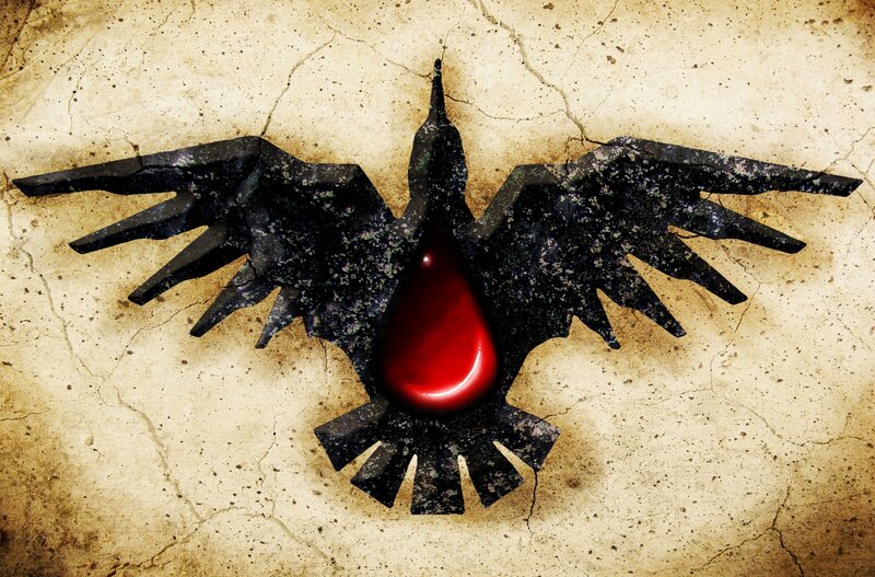 Black Bird with Red Drop