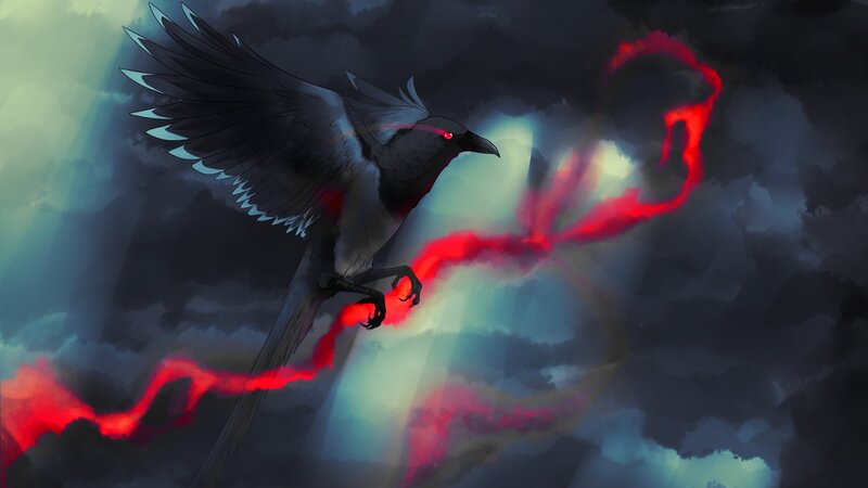 Black Bird with Red Energy — Dramatic
