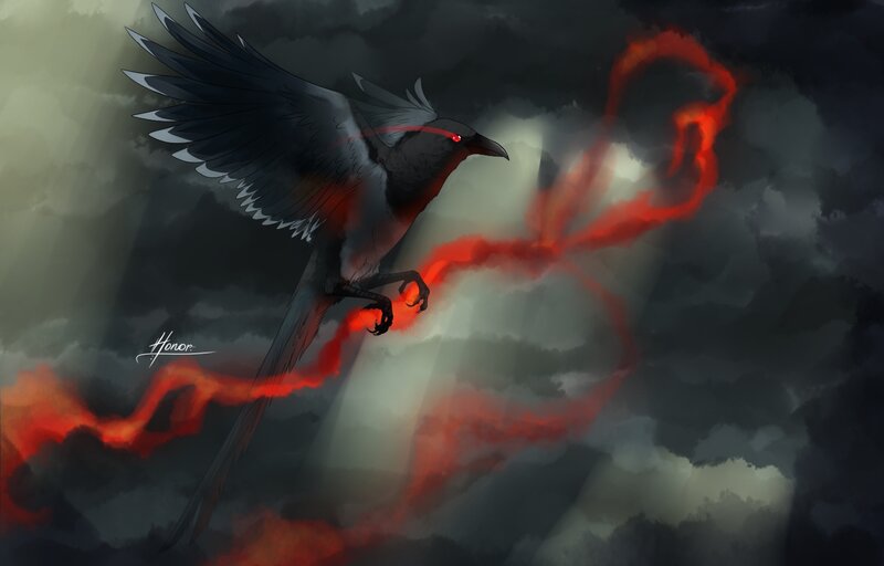 Black Bird with Red Energy