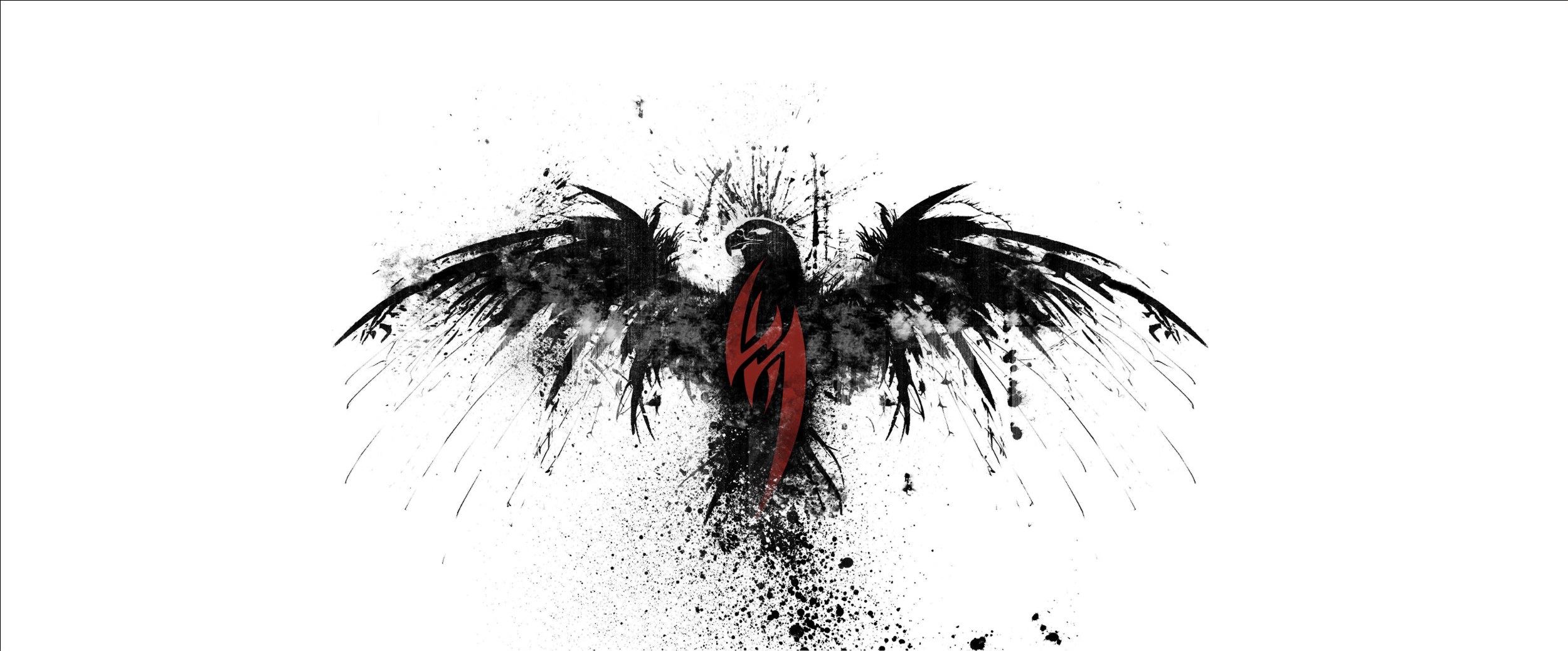 black bird with red symbol