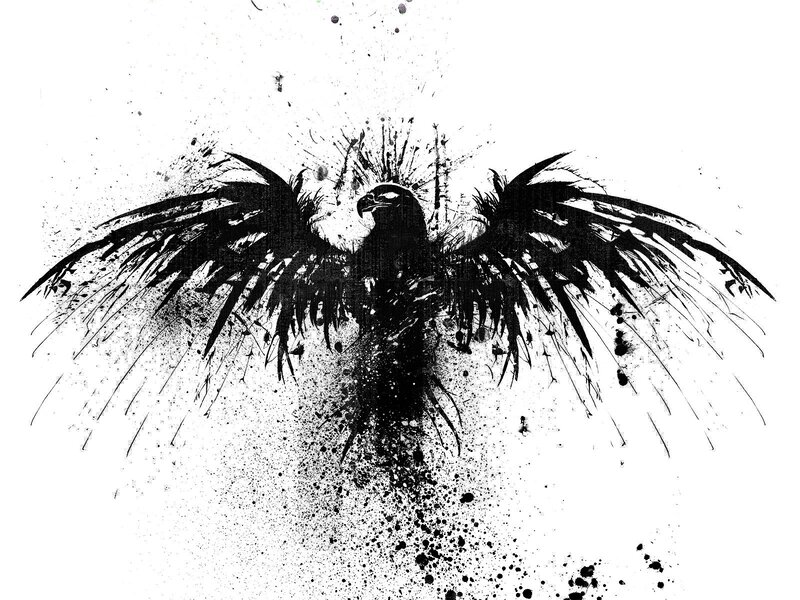 Black Bird with Spread Wings — Dramatic, Digital Art, Splatter, Silhouette