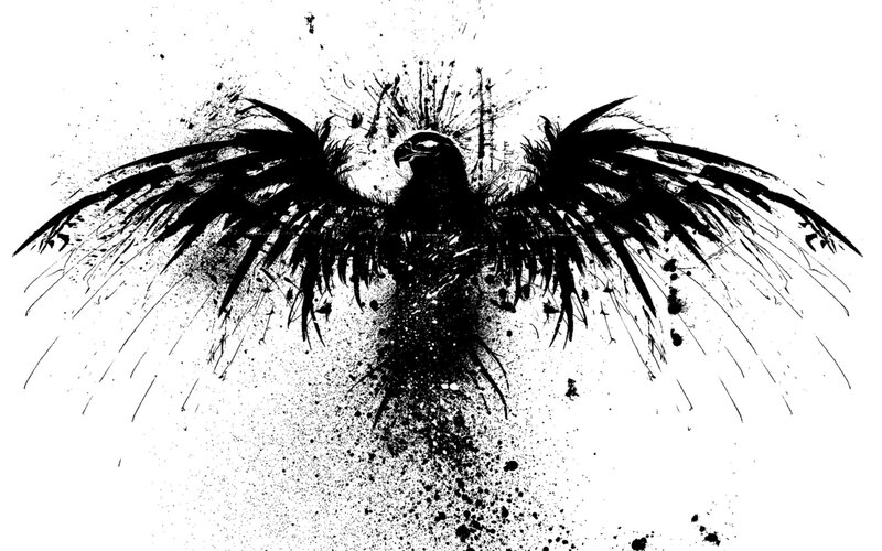 Black Bird with Spread Wings — Dramatic, Digital Art, Splatter